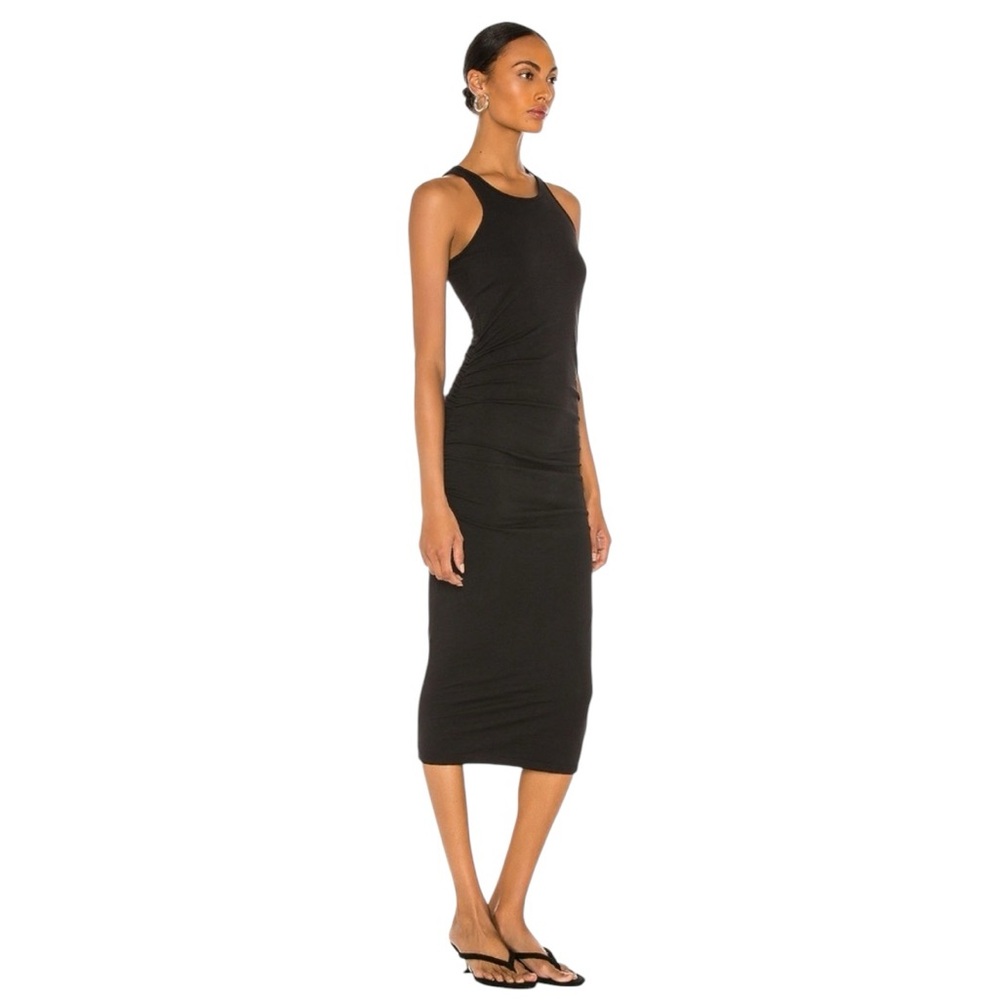 Michael Stars•Black Racerback Ruched Jersey Midi Dress